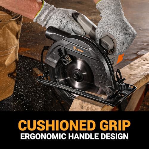 Bild 3 - 1200W Kreissäge: DEKOPRO Kreissäge mit Führung, Sägeblatt Ø185mm (24T), 4800 U/min, maximale Schnitttiefe 65mm (90°), 43mm (45°), 2M Kabel, inklusive Führung, ideal zum Schneiden von Holz