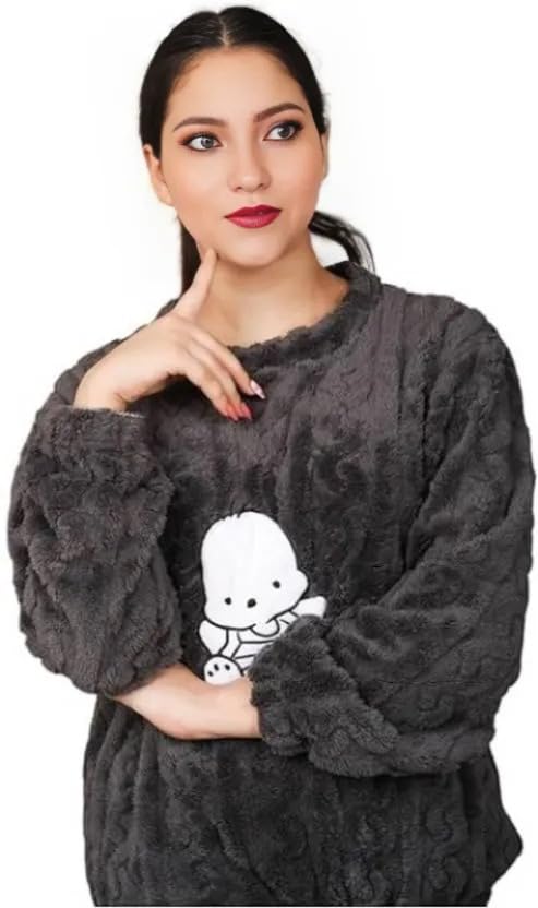 Image of Women's Fur Long Sleeve Nightsuit | Regular Fit Warm Top and Pyjama Set | Winter Wear Sweatpant Set for Women
