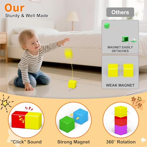 Image of Large Magnetic Blocks Travel,20PCS 1.42in Building Blocks for Toddlers 3-5,Magnet Cubes for Toddlers,Sensory Montessori Toys Sets Learning Construction Squares Stem Toys for Boy,Girl,Kids,Kit,Gift,4-8