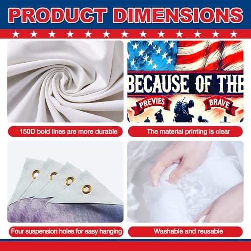 Image of BlissYard 4th of July Backdrop Banner 8x6ft Home of the Free Because of the Brave Patriotic Veterans Tribute American Flag Decorations for Memorial Day Veterans Day Independence Day