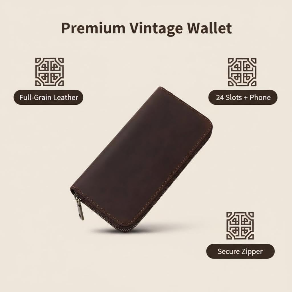 Cowhide Clutch Wallet for Men Women - RFID Blocking with Multiple Slots & Zipper Pockets for Travel & Business