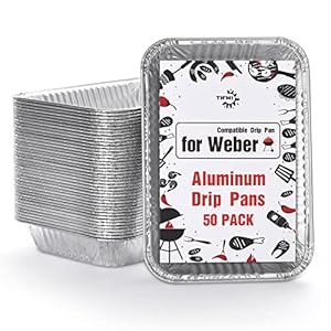 TIFMI 50 Pack Drip Pans Liners Compatible for Weber Q Series, Spirit Gas, Genesis Gas, Genesis II LX 200 & 300 Series Gas Grills, Aluminum Foil Grease Trays for Weber 6415 Grill Accessories