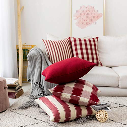 Home Brilliant Pillow Covers 18X18 Red Throw Pillow Covers Farmhouse Decorative Boho Throw Pillows For Couch Bed, Set Of 5, 18 X 18 Inch(45Cm), Crimson #TOP6