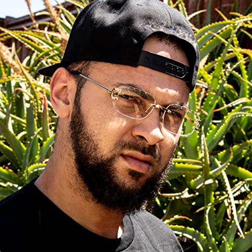 Street Knitted Rectangle Unisex Frameless Gold Wire Frame Luxury Trendy Gem Cut Retro 90's Rimless Clear Lens Hip Hop Diamond Cut Square Eye Glasses For Men Women3