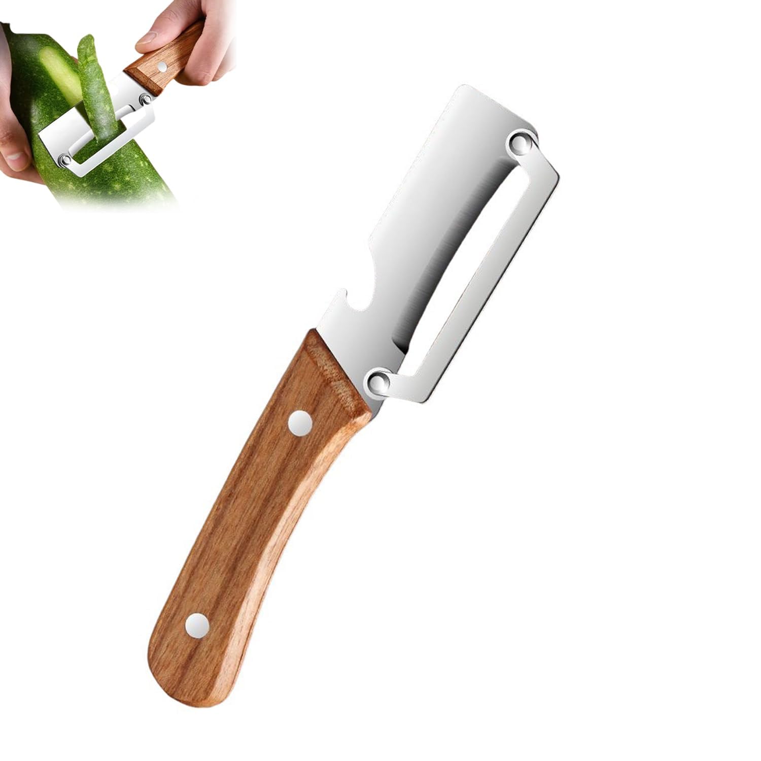 Svs online 2-in-1 Vegetable Peeler with Bottle Opener, Stainless Steel Blade, Ergonomic Wooden Handle, Heavy Duty Kitchen Tool