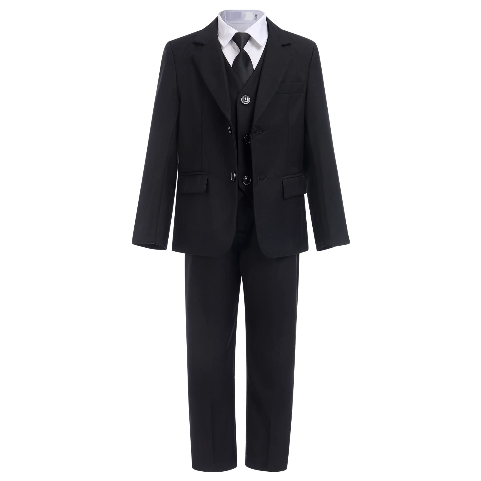 Boys Suits Slim Fit Dress Shirts with Tie, Vest, Pants, Blazer Jacket 5 Piece Set for Toddler Kids Baby Boys Wedding Tuxedo Party Baptism Christening Ring Bearer Outfit Black - Necktie 6-7 Years