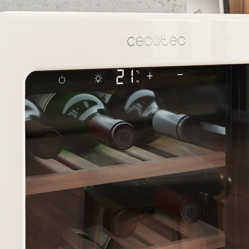 Cecotec Vinoteca 18 Botellas Retro Bolero Grandsommelier Origin 18 Hit Beige. Acabado En Beige Control Led, Temp. 5-20ºC, Compresor, NoFrost, Estantes Madera, Luz Interior, Ventilación