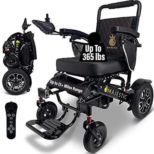 Electric Wheelchair for Adults, Foldable Lightweight All Terrain Wheelchairs, Limited Edition Power Motorized Electric Wheel Chair, Comfortable Leather Seat, Mobility Aid (Black, Black)