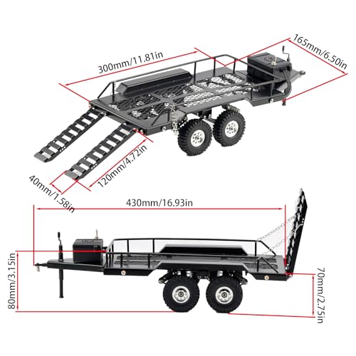 TGCWENG RC Trailer Metal Hitch Mount Trailer with Light Strip for TRX4M Defender Bronco F150 FCX18 SCX24 FCX24 AX24 Etc 1/18 1/24 RC Crawler Car,RC Trucks with Trailers Upgrades Accessories by TGCWENG - Image 2
