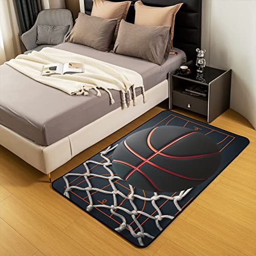 Loussiesd Basketball Floor Mat Home Decor Durable Indoor Entry Rug Sports Theme Basketball Court Welcome 3D Ball Pattern Rugs for Living Room Bedroom Soft Carpet Livingroom Entryway 100 * 150cm - Image 4