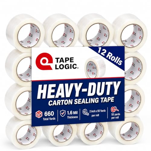 Image of Tape Logic Packing Tape (12-Rolls), 2 inch x 55 yd - Heavy Duty Packaging Tape Refill for Shipping, Moving, Order Fulfillment, Hot Melt 1.6 Mil