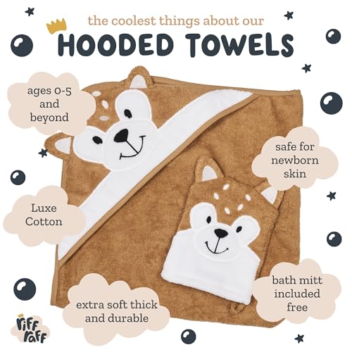 Image of Riff Raff Pretty Fawn Hooded Towel - Premium Cotton Baby Towel with Mitt Set - Ultra Soft Machine Washable Cartoon Hooded Baby Towels - Baby Towels with Hood for Newborn Baby, Infants, Toddlers