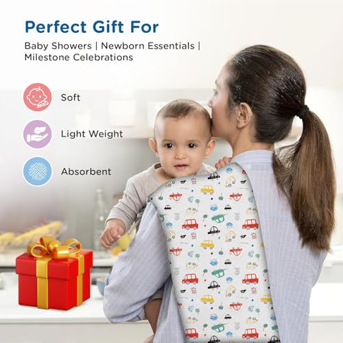 Image of Mee Mee 100% Muslin Cotton Baby Swaddle Wrappers Set (PK-3)| Baby Towel| Soft, Quick-Drying & Highly Absorbent Blanket | Printed Mulmul Swaddle Cloth,Newborn Essentials (Multicolour, 120x100 cm)