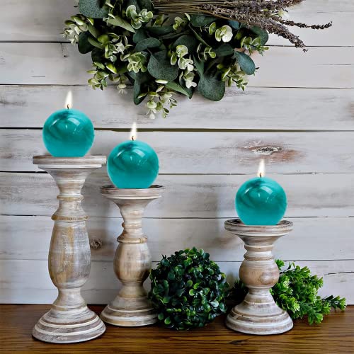 Maitreya Tie Dye Rustic Round Pillar Candles-Unscented Decoration Candles Set Of 3-Clean Burning Drisspless Dinner Candles Of Home Decor Party(Teal) #TOP5
