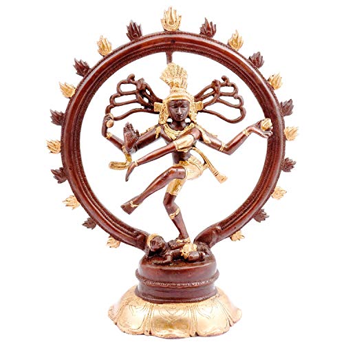 Purpledip Mosiądz Nataraja Idol: wspaniały taniec statuetka sywy w antycznym złotym, miedzianym designie (11448)