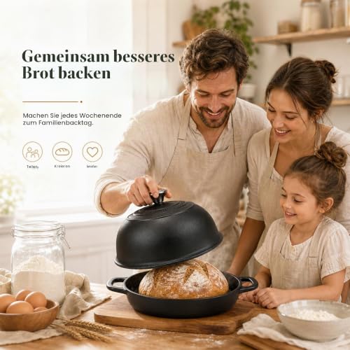 AHJ Gusseisen Topf Brot Backen,4.7L/24cm Emaillierung Dutch Oven – Ansicht 3