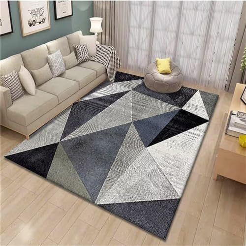 Tapis de chambre antidérapant à lignes géométriques grises chic - 2