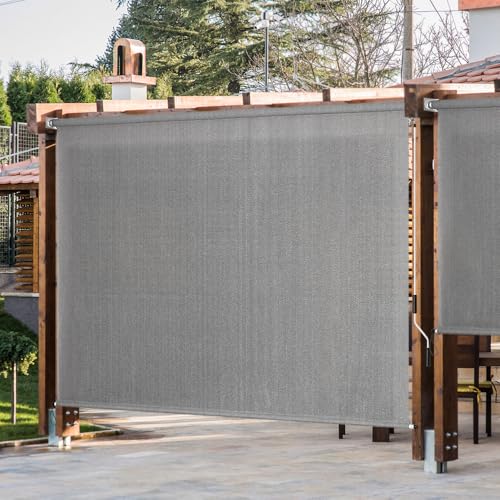 KELIXU Patio Shades Roll Up Outdoor Blind, 5' W x 6' H Cordless Sun Shade Privacy Screen with 90% UV Protection Exterior Roller Shade Cloth for Porch Pergola Backyard Windows Balcony, Gray by KELIXU - Used condition - Image 7