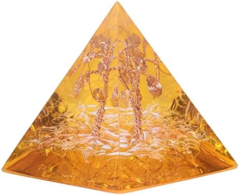 Amogeeli Resin Pyramid Crystal Reiki Healing Stone Pyramid with Copper Tree of Life Stone for Decoration, Dark Blue