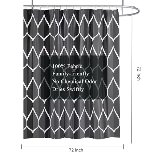 Image of LLSCL Fabric Shower Curtain Liner with Magnets, Black Grid Waterproof Hotel Quality, 72 x 72 Machine Washable
