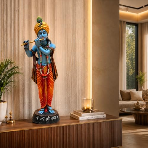 Image of ARMONIA Lord Krishna Idol Statue Murti for Home Decor & Pooja Room | Premium Polystone Krishna Sculpture for Mandir & Living Room | Best Gift for Housewarming | 30.7 Inch Large with Microfiber Cloth