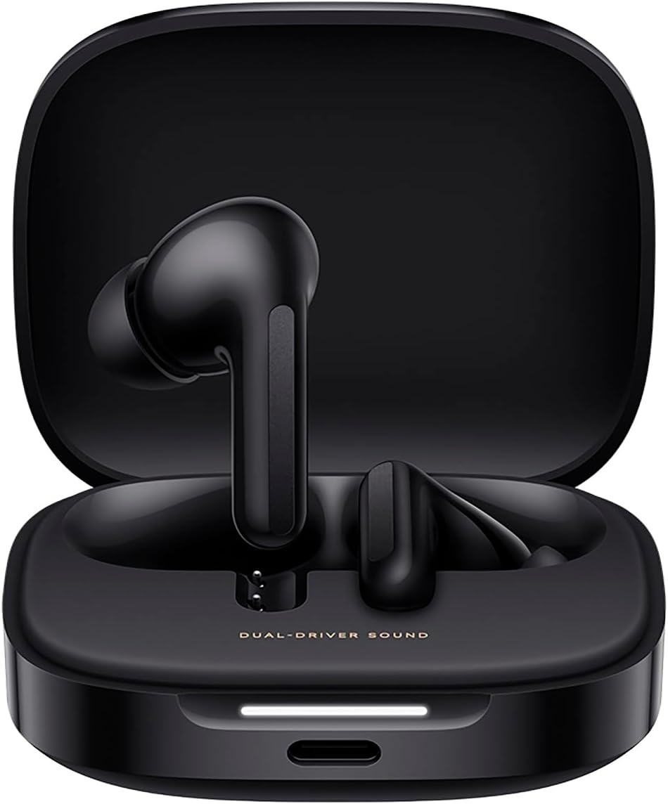 Xiaomi Redmi Buds 6 Black Bateria de 42 horas, som Hi-Fi com drivers duplos, 49 dB ANC, 4 modos de equalização, redução de ruído AI, carregamento rápido, Bluetooth 5.4, suporte Google Fast Pair
