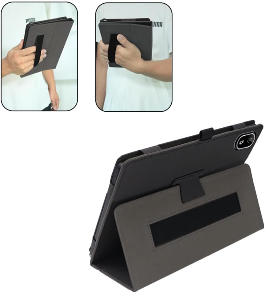Compatible with DOO-GEE T30E 10-INCH Tablet case, Full Coverage Ultra Slim PU leather Cover Case folding Stand Cover Protective Tablet Cover with Hand Strap Magnet (Black)