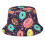Donut Patterned Bucket Hat Fishing Hats Summer Travel Beach Sun Uv Protection Packable Fisherman Cap for Men Women Teens