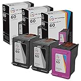 LD Remanufactured Ink Cartridge Replacement for HP 60 (2 Black, 1 Color, 3-Pack)