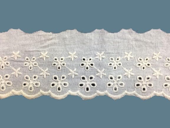 Image of PCJS Cotton Soft Premium Embroidered Schiffli Lace - Single Side Scallop, Applique, Sewing Supplies, White, Dyeable - 10 MTR