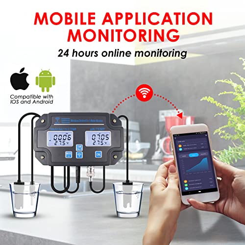 Danoplus Smart Water Quality Tester, 24 Hrs Wireless App Monitoring Of Ph Ec Tds Salinity Sg Temperature, Mountable With Alarm Function For Aquariums & Hydroponics #TOP2