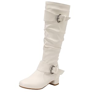 DINTAHA Slouchy Knee High Chunky Boots Low Heel Fall Slouch Boots With Zip Up