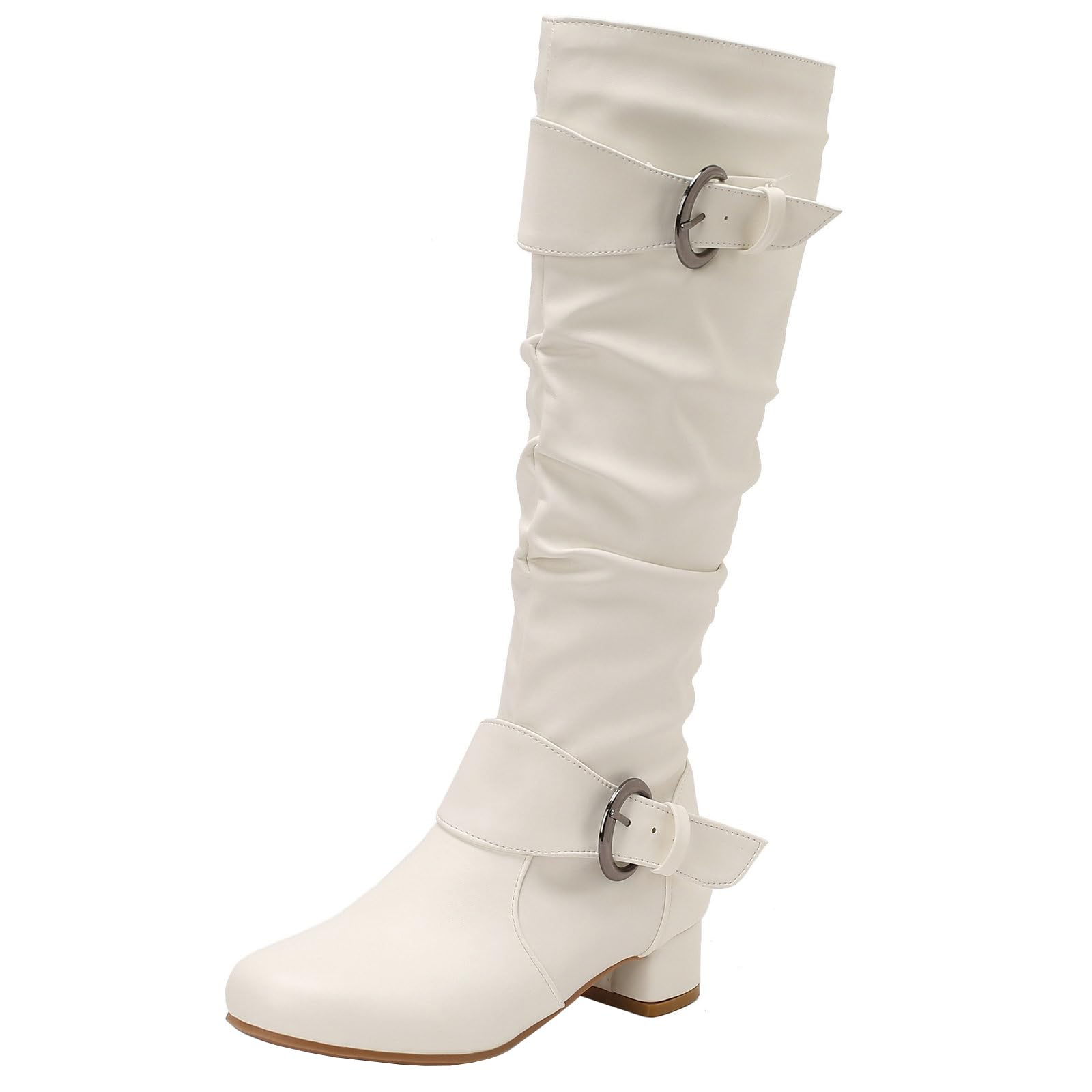 DINTAHA Slouchy Knee High Chunky Boots Low Heel Fall Slouch Boots With Zip Up