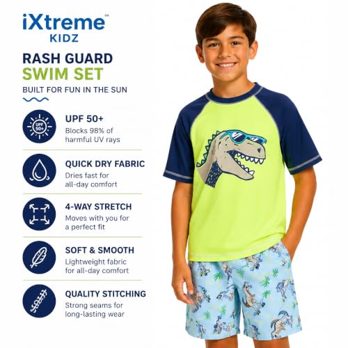 Image of iXtreme Boys Swim Set - 2 Piece Rash Guard Short Sleeve Swim Shirt and Boys Swim Trunks for Infants Toddlers & Big Boys