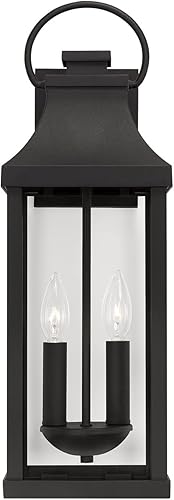 Miniatura 5 de Capital Lighting 946421BK Bradford - Farol de pared de cristal transparente para exteriores, 2 luces, 120 vatios totales, 21 pulgadas de alto x 7