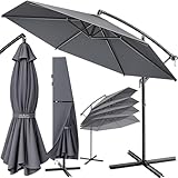 Kingsleeve® Sonnenschirm UV Schutz 80+ Ø 300 cm Groß mit Ständer Schutzhülle Windsicherung Neigbar Rund Kurbel Garten Balkon Ampelschirm Anthrazit