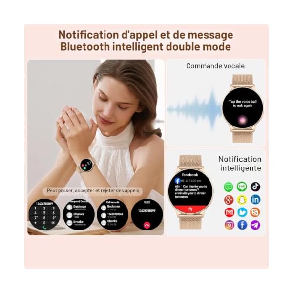Jugeman Montre Connectée Femme, 1.33" Smartwatch avec Appel Bluetooth, Gold | Smartwatch Rond Fréquence Cardiaque/SpO2/Sommeil Montre, 120 Mode+Sportifs Montre, IP69 étanche Fitness Podomètre Android iOS