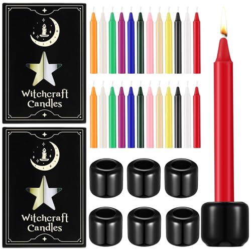 Baderke 24 Pack 4 Inch Mini Colored Taper Candles Sticks and 6 Spell Candle Holders for Witchcraft Spell Candles for Rituals, Birthdays, Meditation, Altar, Spells