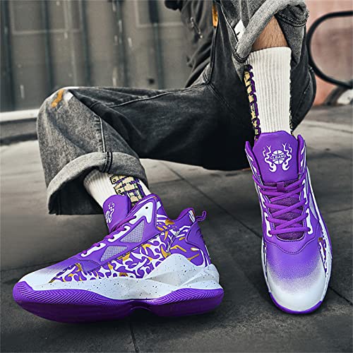Sanearde Mens Basketball Shoes Outdoor Sports Womens Non-Slip Stylish Lightweight Sneakers White And Purple Size 5 #TOP4