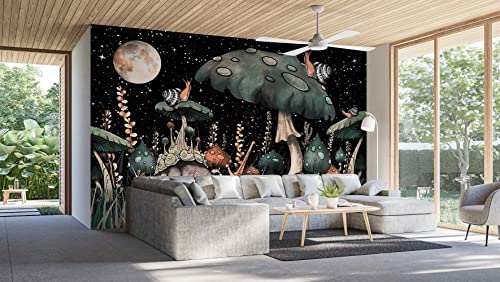 Wxhfm - Black Dream Mushroom Wallpaper Nursery Children Starry Sky Wall Mural For Bedroom Living Room Adhesive Fabric Decor - 137"X96"（Not Peel And Stick） #TOP1