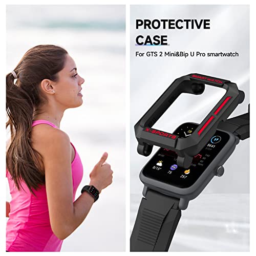 Moshou Cases Compatible With Amazfit Bip U Pro Accessories Bip S Lite Gts 2 Mini Soft Tpu Shockproof Protective Cover Bumper Screen Protector Smartwatch Armor (Black Red) #TOP4