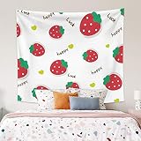 319 Tapisserie Dessin Animé Fruits Fraise Bonne Chance Mignon Rouge Fraise Adolescents Nappe Drap De Lit Tenture Portable Tapestry Pour Décoration Fête Cadeau 130X150Cm