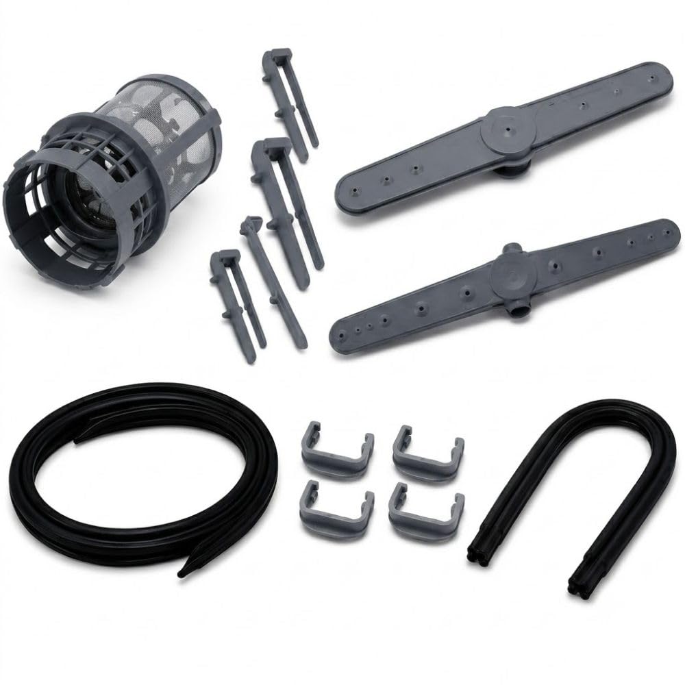 Kit d'entretien pour lave-vaisselle compatible avec les lave-vaisselle Beko & Blomberg – Bras de pulvérisation supérieur et inférieur, filtre, joints de porte, embouts de rail de panier – Service