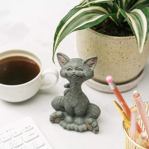 JFSM INC. Whimsical Smiling Grey Cat Figurine – Cute Resin Kitten Statue for Home or Office Decor, Hand-Painted Feline Ornament, Funny Animal Lover Gift for Cat Lovers, Desk or Shelf Display - Thumbnail 5