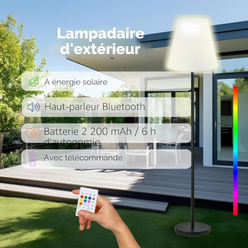 SCHWAIGER 661828 LED Lampe solaire d'extérieur avec haut-parleur Bluetooth Lampadaire Boîte à musique 1,5m Alimenté par batterie IP44 Sans fil Micro-USB incl. télécommande – vue 2