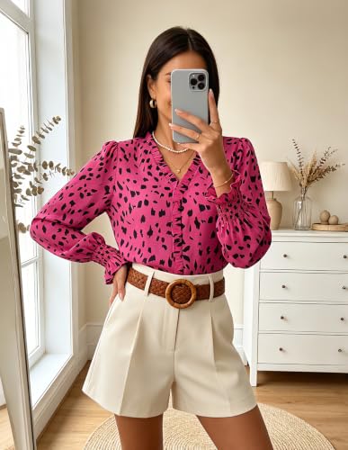 GRACE KARIN Womens Long Sleeve Boho Tops Ruffle Work Blouses Rose XL - image 3