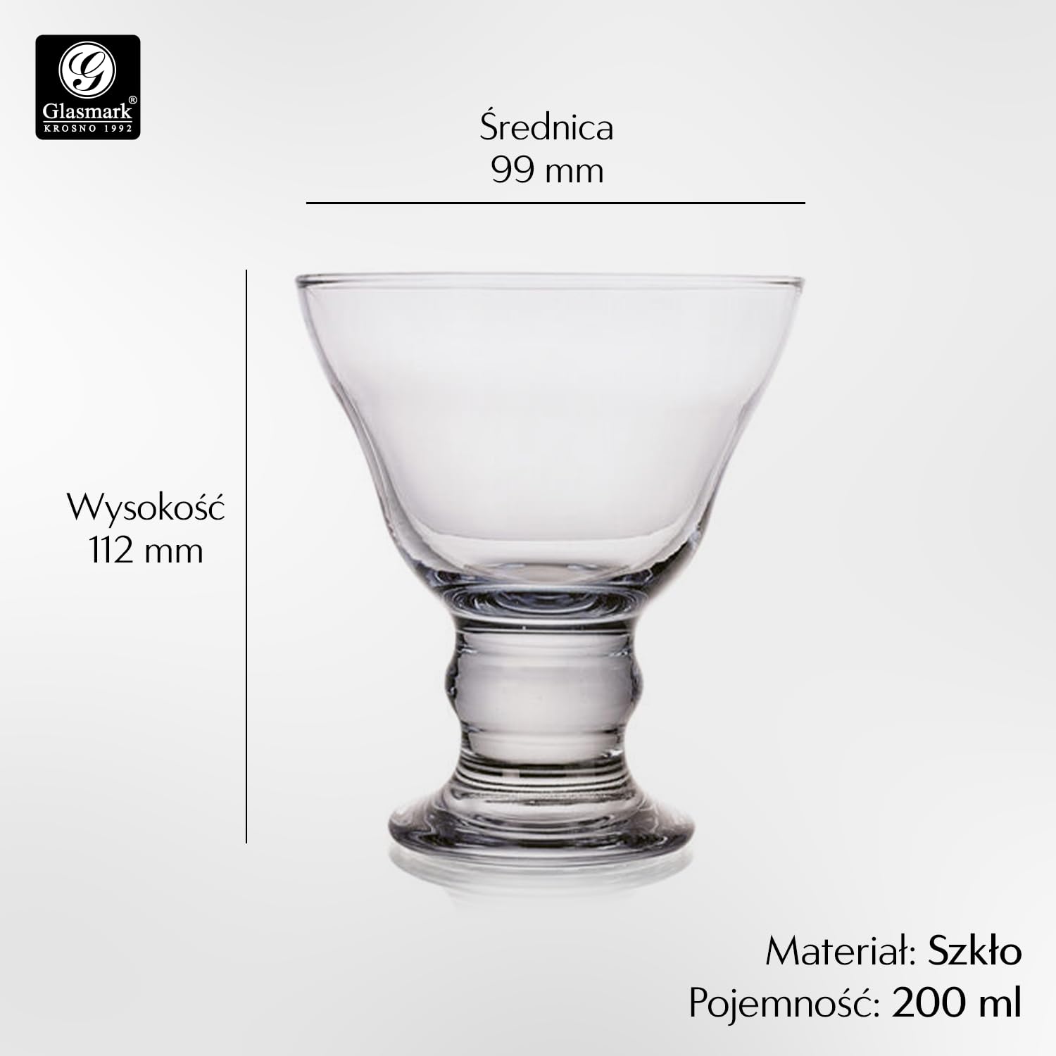 Glasmark KROSNO 1992 Zestaw szklanek deserowych kubków do lodów ze szkła, 6 sztuk, 6 x 200 ml
