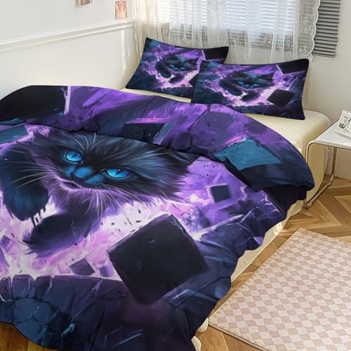 Funda nórdica de gato 135x200 con 2 fundas de almohada infantiles 3