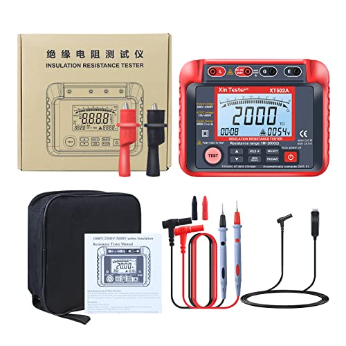 Image of Xin Tester 2500V AC DC Insulation Megger Tester Megohmmeter, 250V /500V /1000V /2000V High Voltage Auto Ranging Auto Earth Grounding 200GΩ Resistance Meter LCD Display XT502A