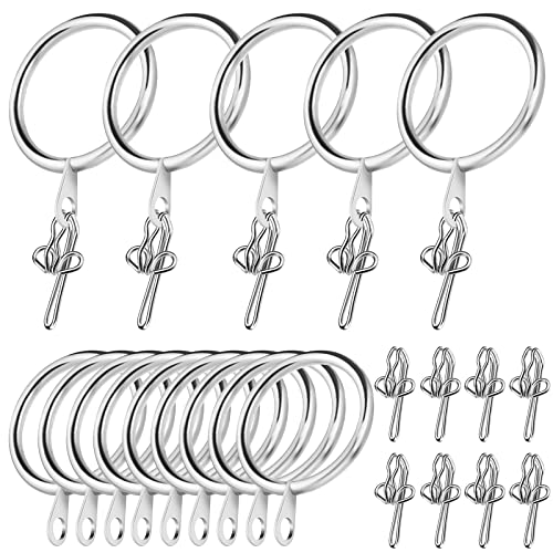 Hocadrv 50 Stücke Edelstahl Gardinenhaken und 50 Stücke Metall Gardinenstange Ringe, Vorhangringe und Vorhang Haken Rostbeständig für Fenstervorhang, Duschvorhang, Bettvorhang(Silber) Cover
